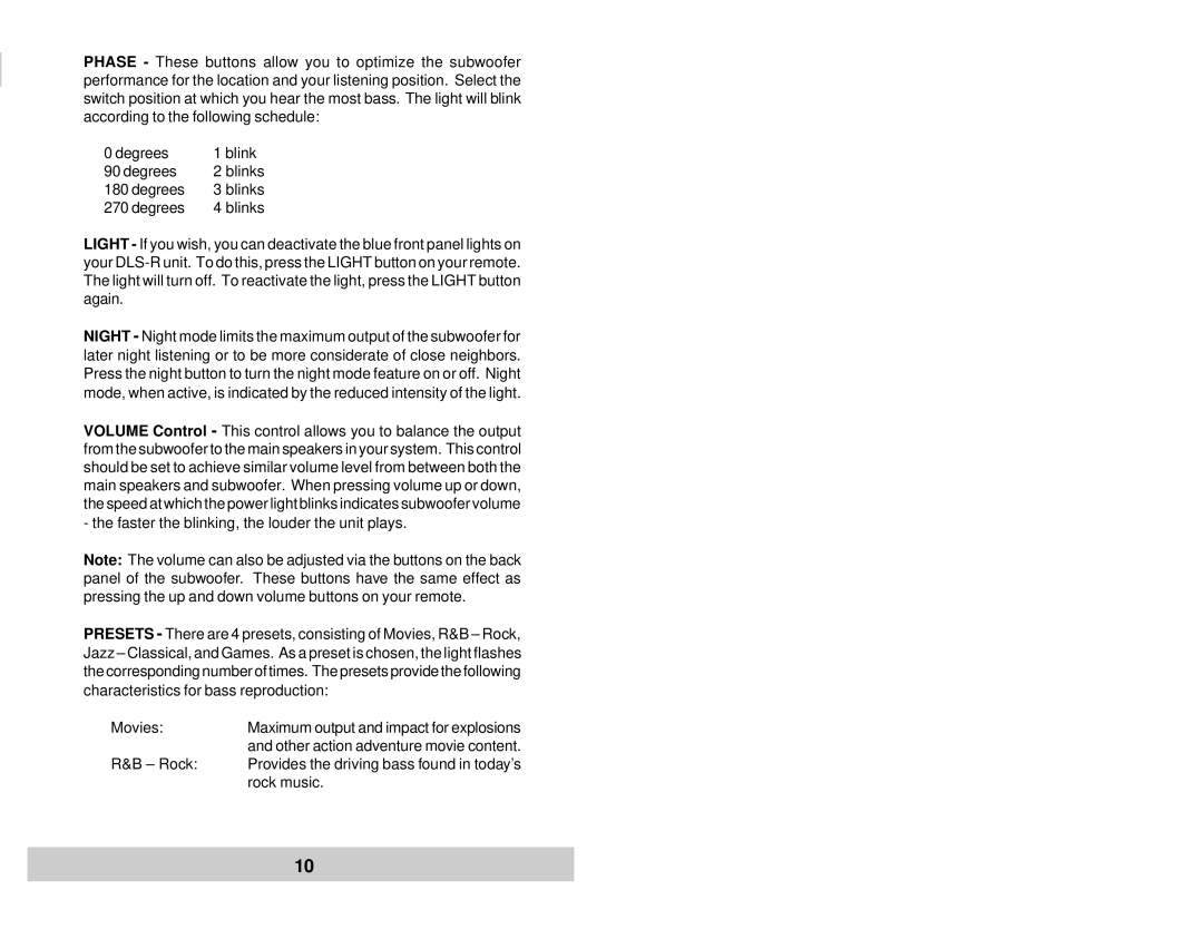 Velodyne Acoustics DLS-3500R, DLS-5000R, DLS-3750R, DLS-4000R user manual Other action adventure movie content 