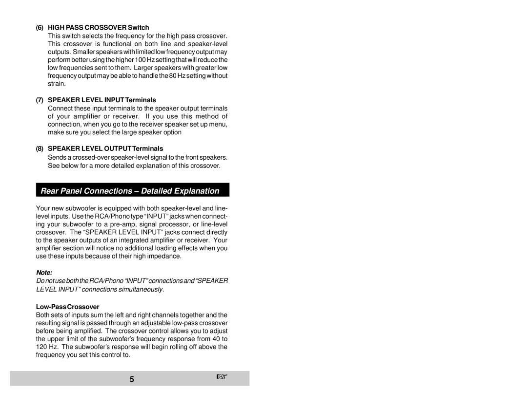 Velodyne Acoustics DLS-4000R, DLS-5000R, DLS-3750R, DLS-3500R user manual Rear Panel Connections Detailed Explanation 