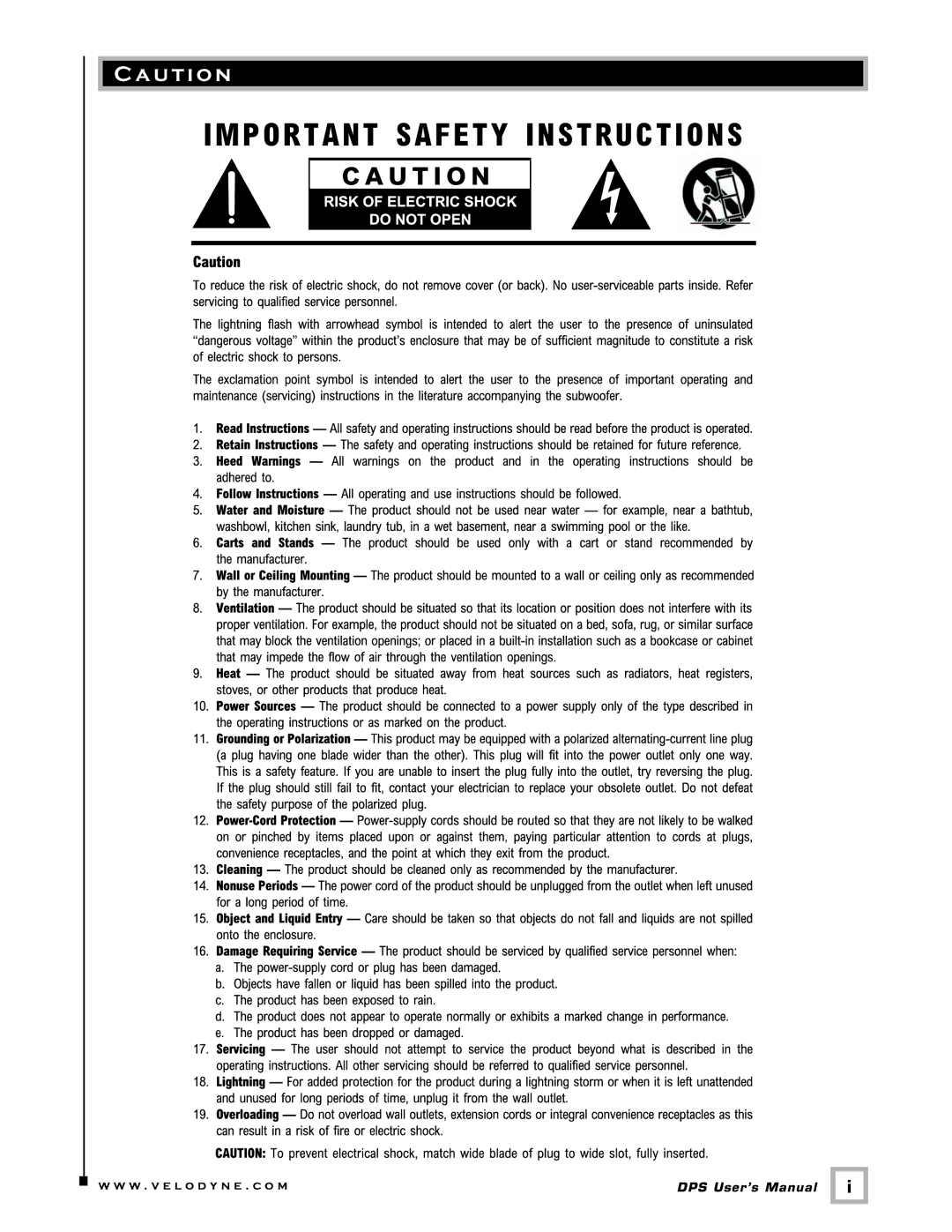 Velodyne Acoustics DPS-10, DPS-12 user manual U t i o n 