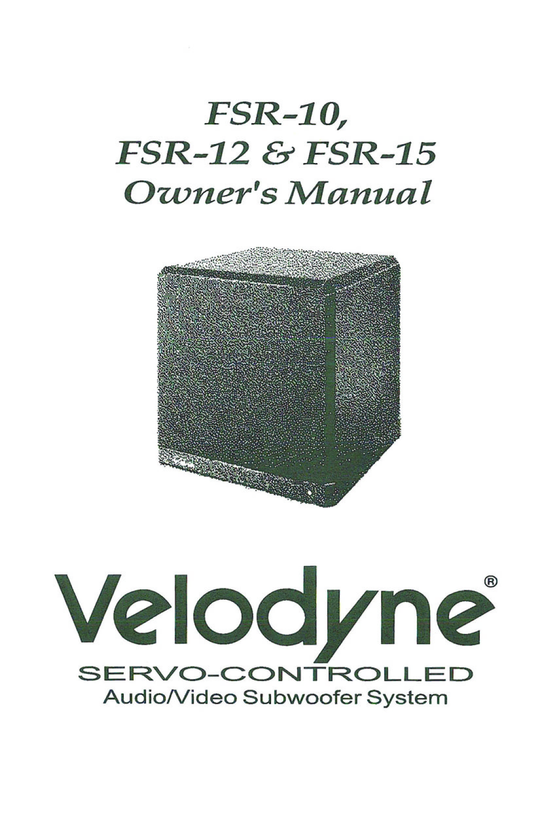 Velodyne Acoustics FSR-10, FSR-12, FSR-15 manual 