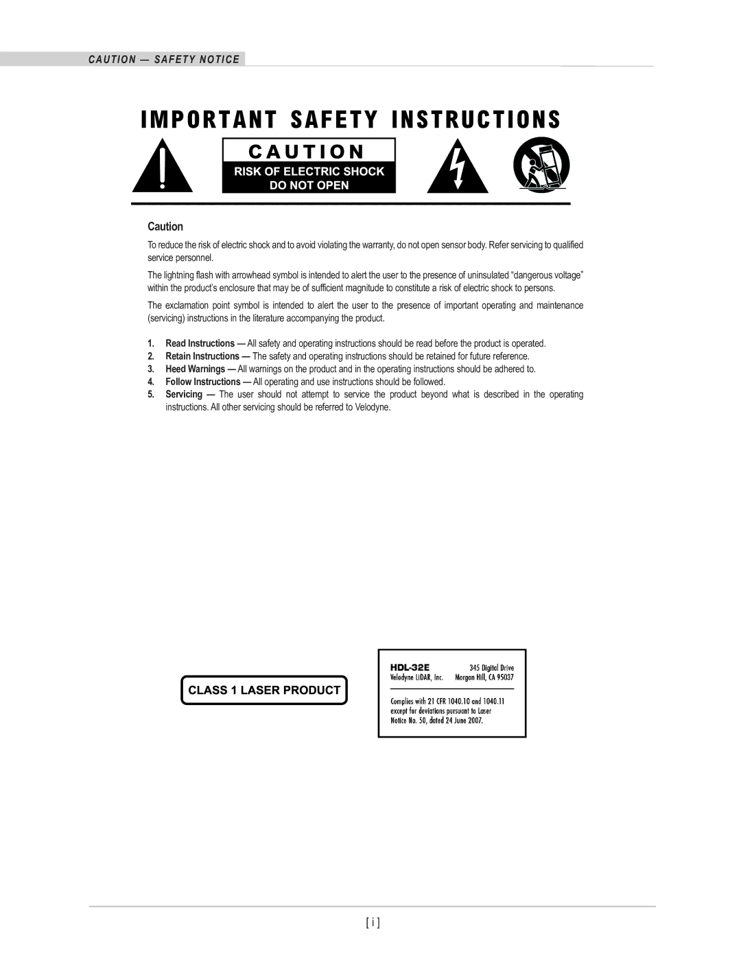 Velodyne Acoustics HDL-32E user manual 