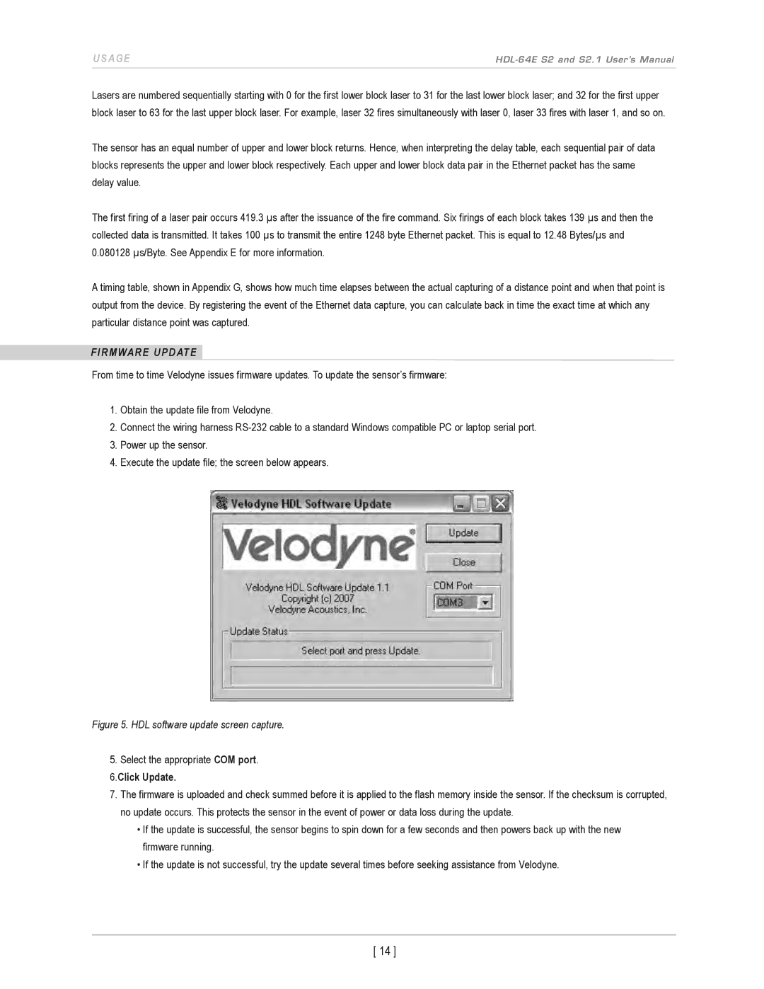 Velodyne Acoustics HDL-64E S2.1 user manual FirMWare uPdate, HDL software update screen capture 