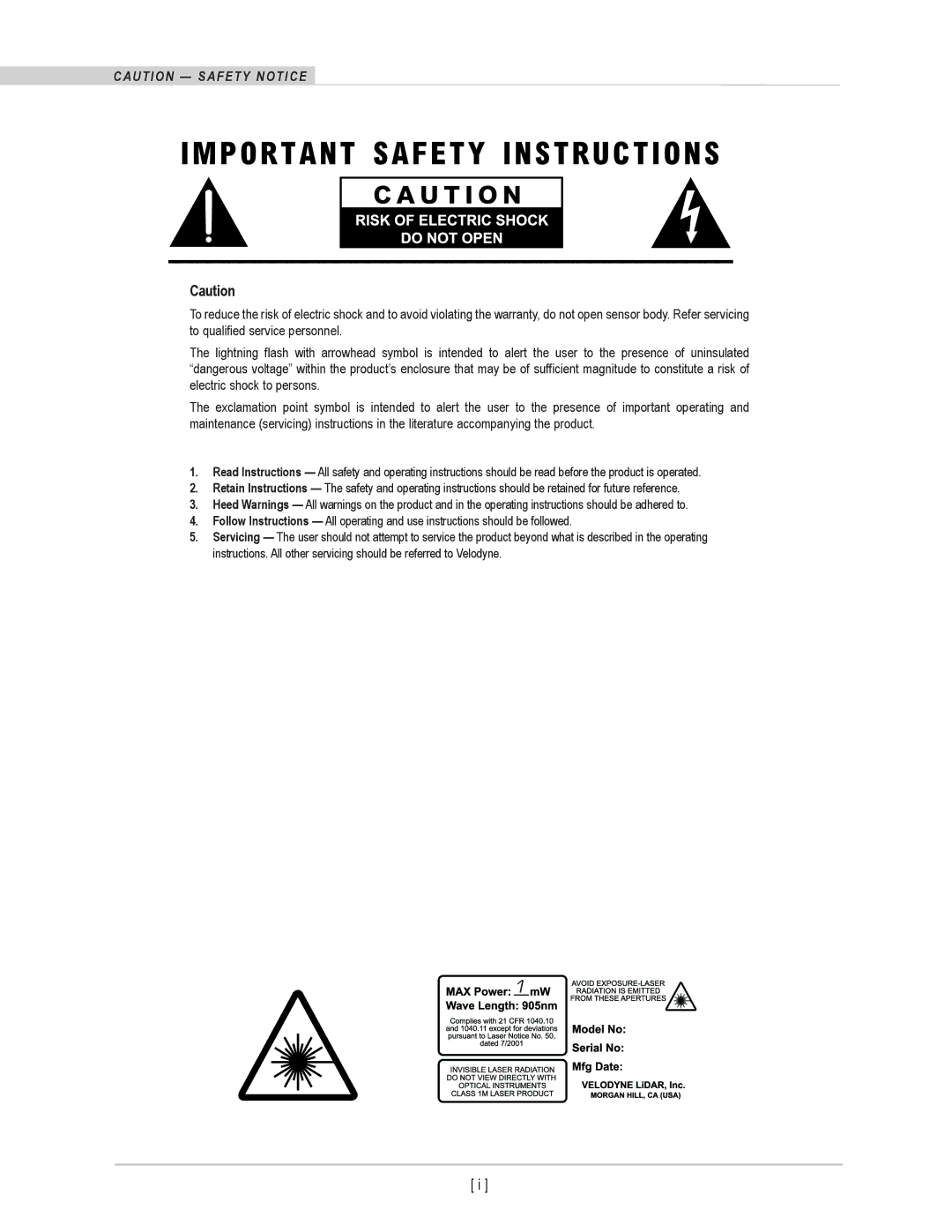 Velodyne Acoustics HDL-64E S2.1 user manual 