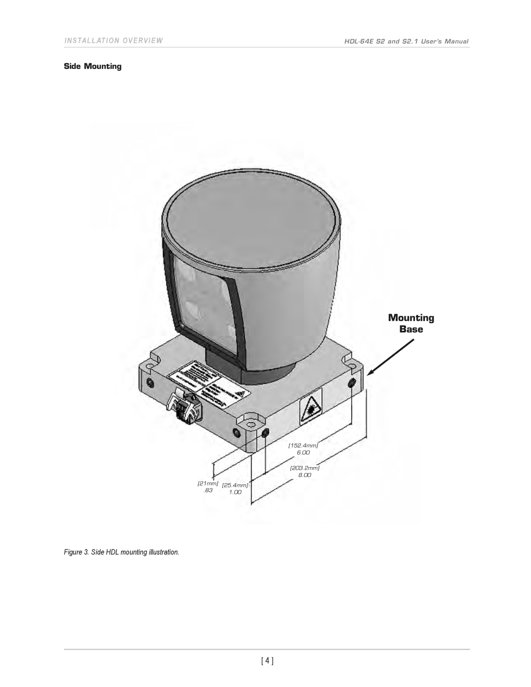 Velodyne Acoustics HDL-64E S2.1 user manual Side Mounting, Side HDL mounting illustration 