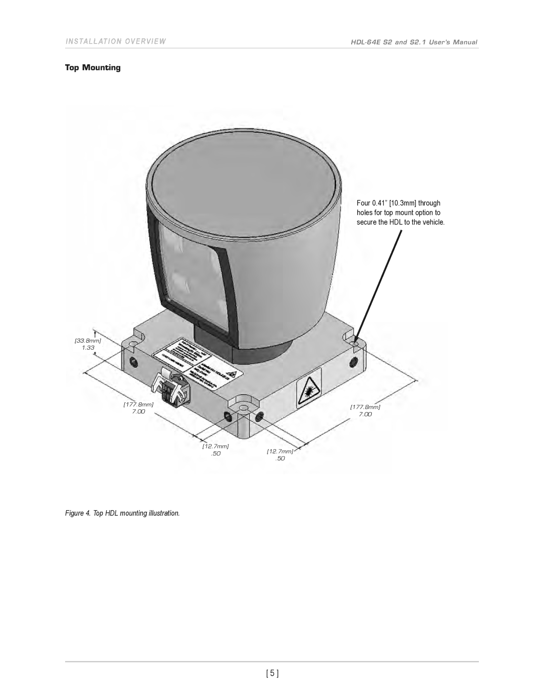 Velodyne Acoustics HDL-64E S2.1 user manual Top Mounting, Top HDL mounting illustration 