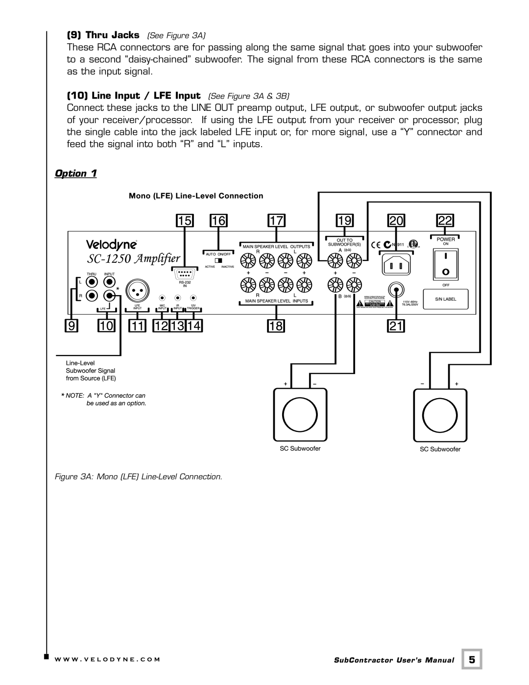 Velodyne Acoustics SC-1250., SC-8, SC10, SC-12, SC-15, SC-IW, SC-IF, SC-IC user manual Line Input / LFE Input See a & 3B 