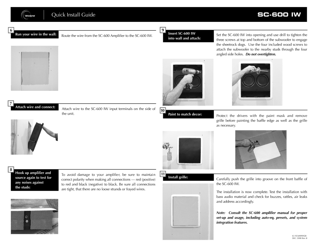 Velodyne Acoustics SC-600 IW manual 