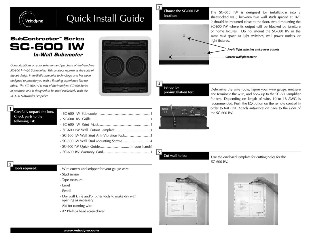 Velodyne Acoustics SC-600 IW manual 