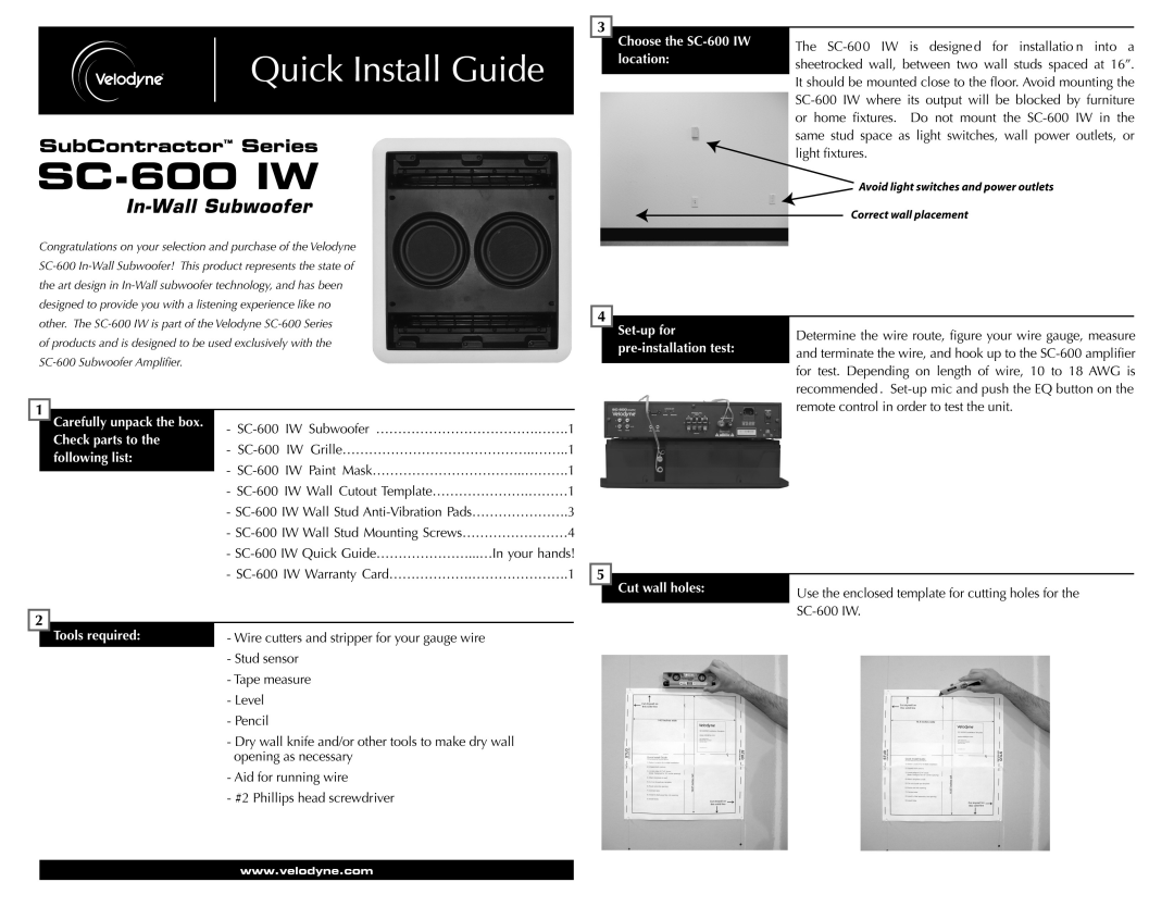 Velodyne Acoustics SC-600 IW manual 