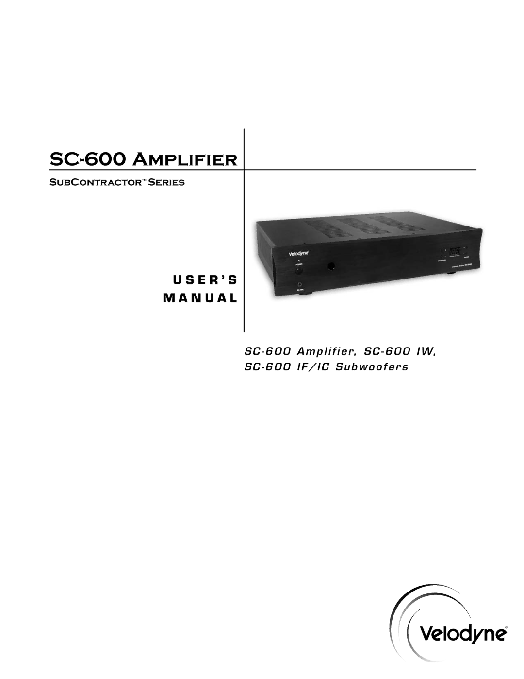 Velodyne Acoustics user manual SC-600 Amplifier 