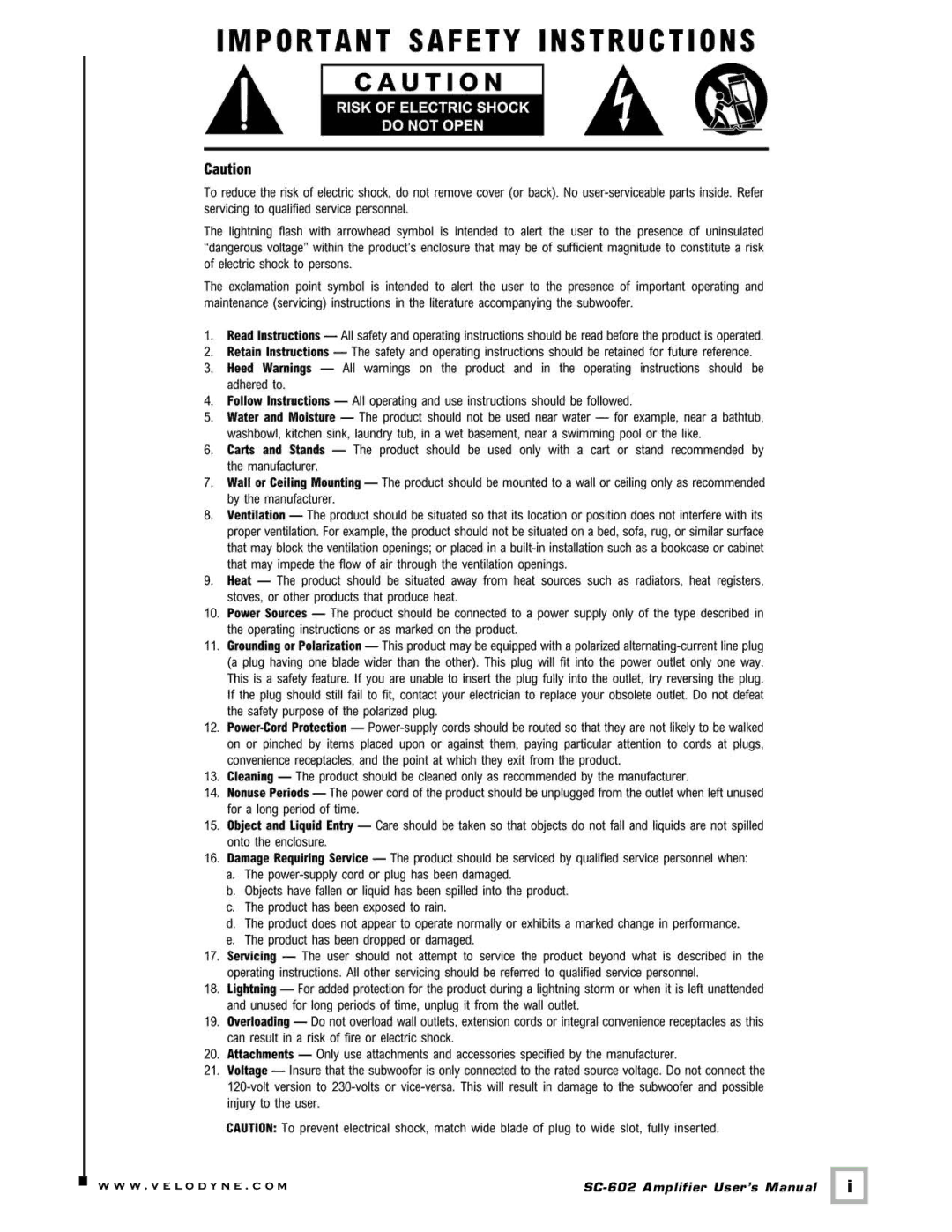 Velodyne Acoustics SC-602 user manual W . v e l o d y n e . c o m 