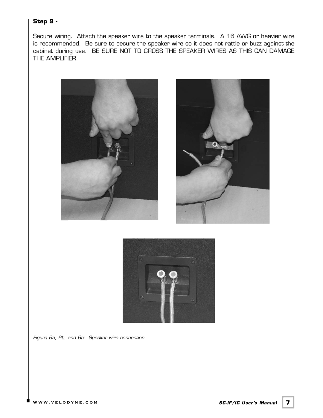 Velodyne Acoustics SC-IF/IC installation manual 6b, and 6c Speaker wire connection 