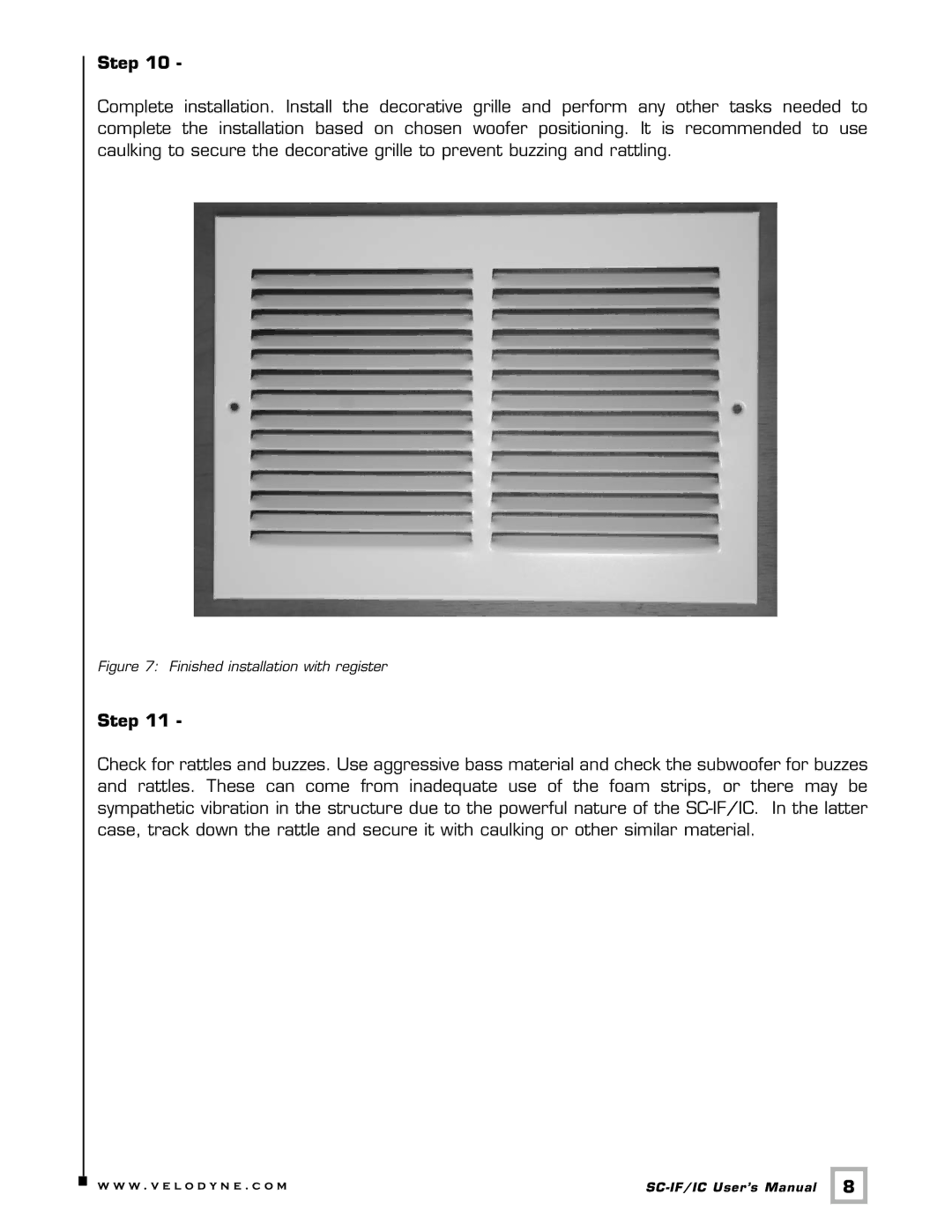 Velodyne Acoustics SC-IF/IC installation manual Finished installation with register 