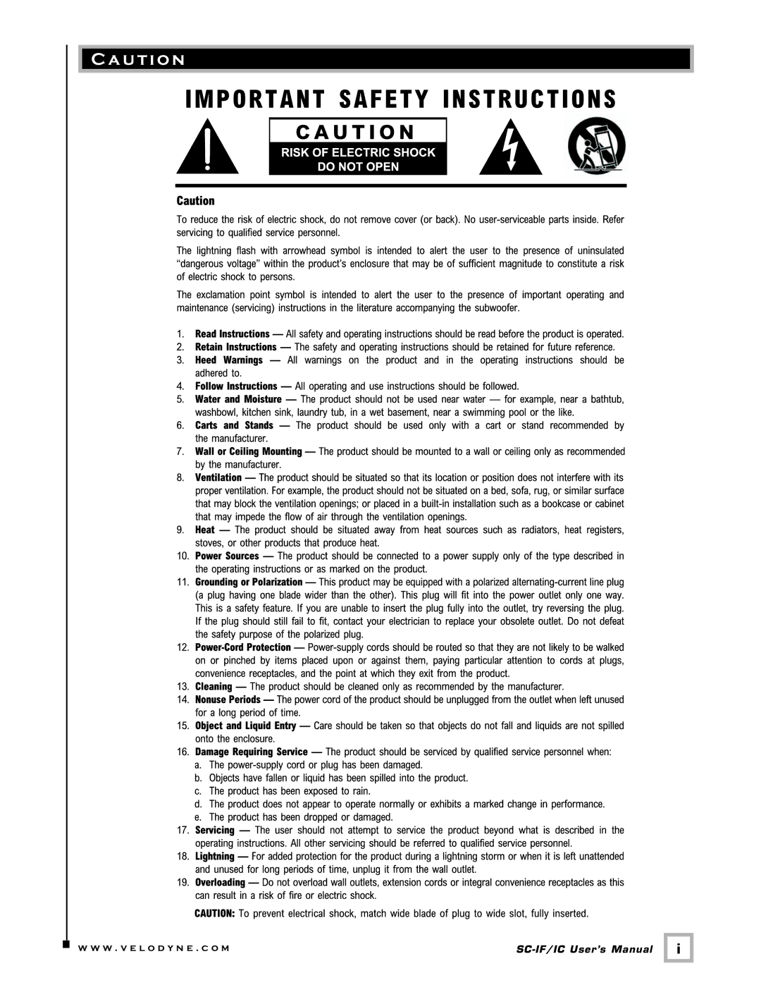 Velodyne Acoustics SC-IF/IC installation manual U t i o n 