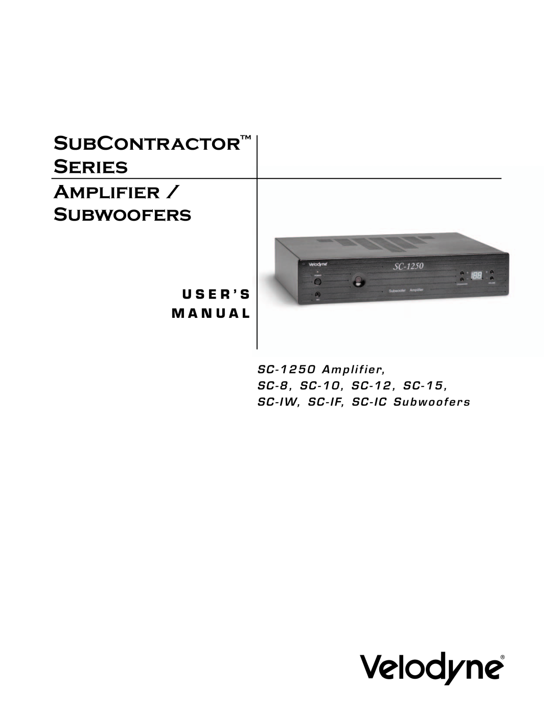 Velodyne Acoustics installation manual SC-IW In-WallSubwoofer, SubContractorTM Series 
