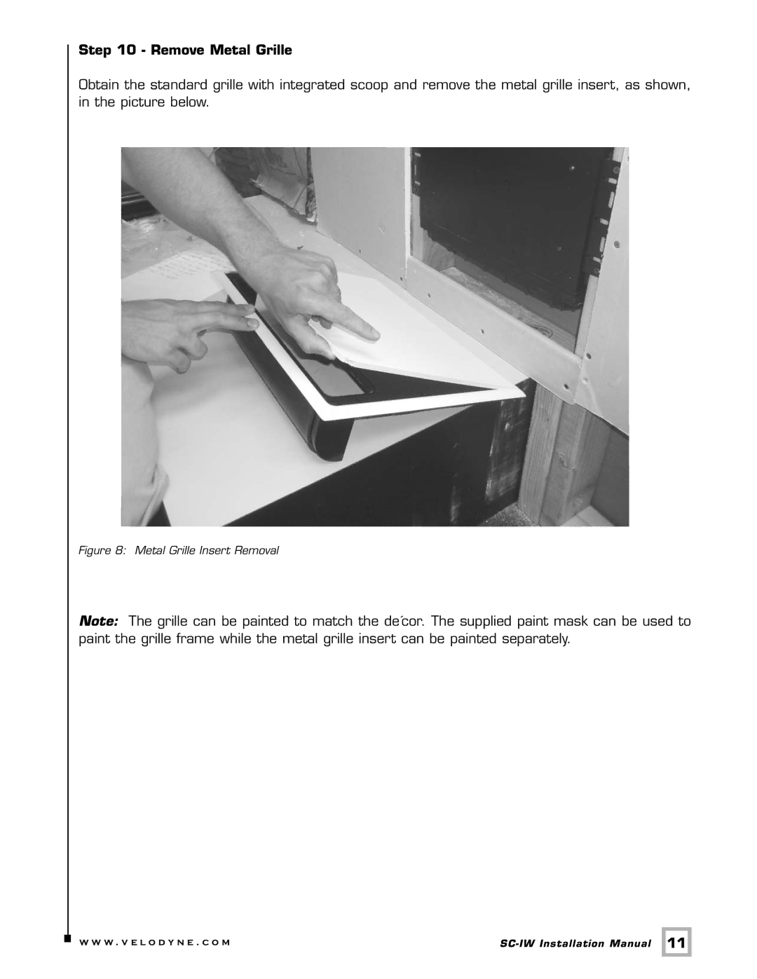 Velodyne Acoustics SC-IW installation manual Remove Metal Grille, Metal Grille Insert Removal 