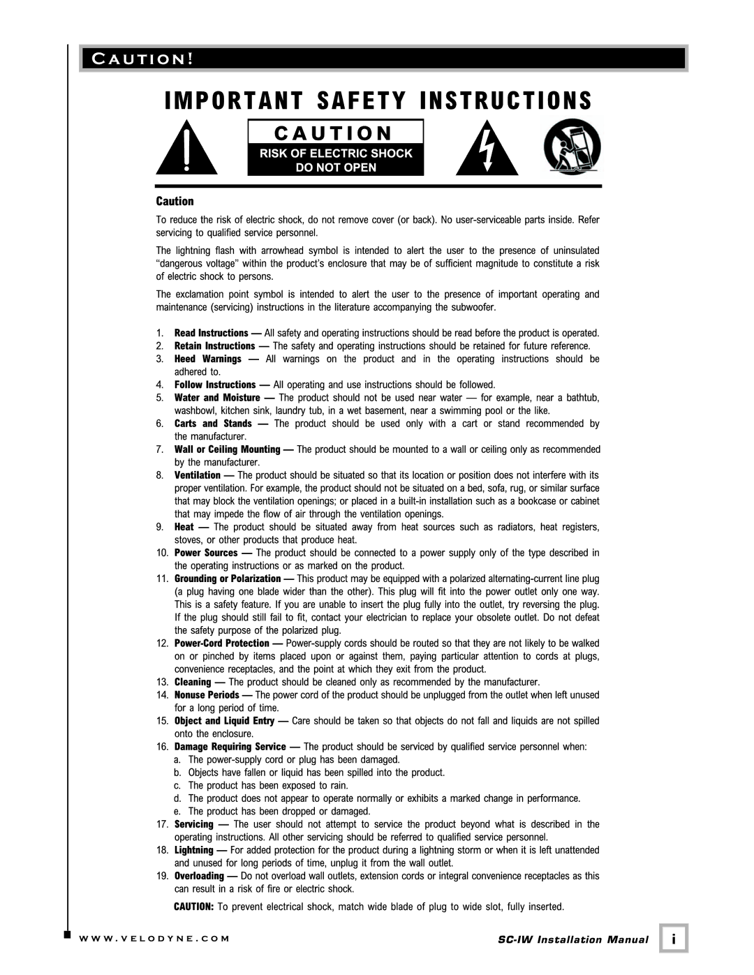 Velodyne Acoustics SC-IW installation manual U t i o n 