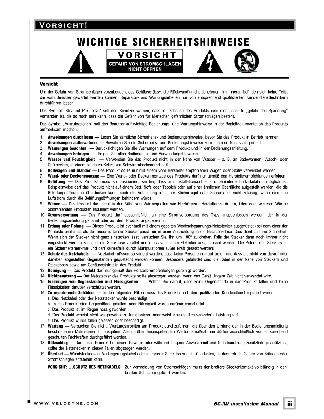 Velodyne Acoustics SC-IW installation manual Vo rs i ch t 