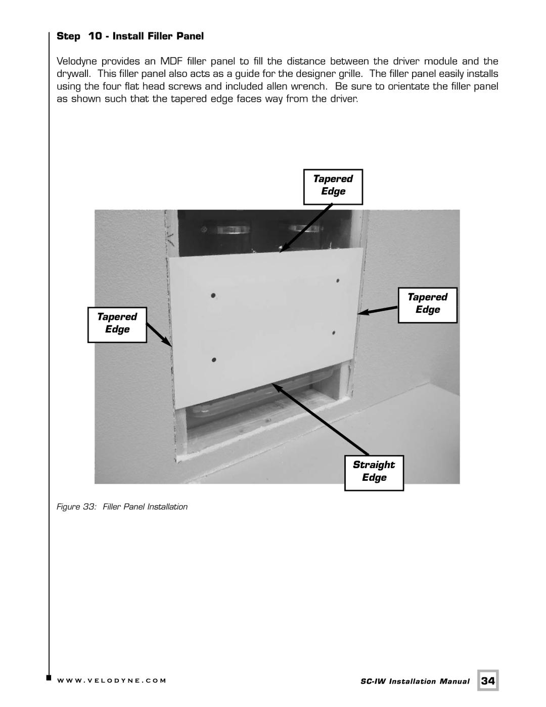 Velodyne Acoustics SC-IW installation manual Tapered Edge Straight 