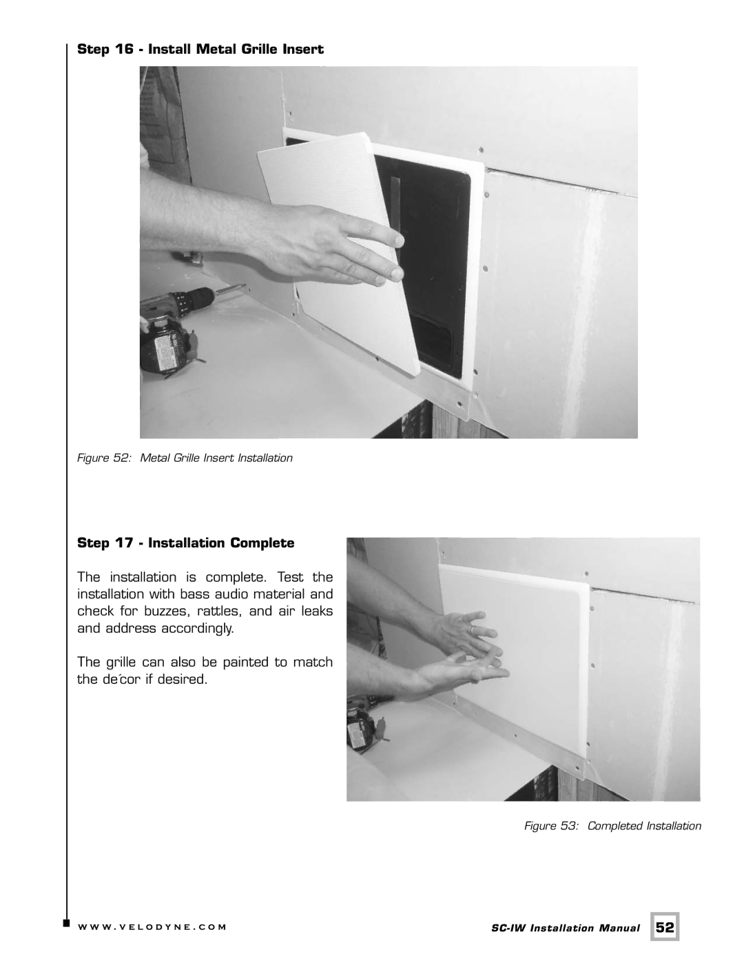 Velodyne Acoustics SC-IW installation manual Install Metal Grille Insert 