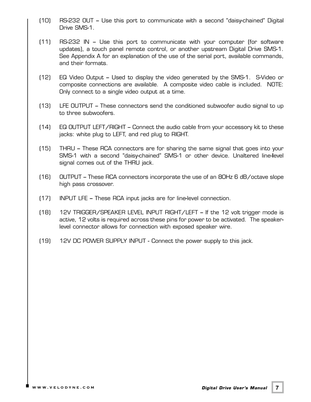 Velodyne Acoustics SMS -1 user manual W . v e l o d y n e . c o m 