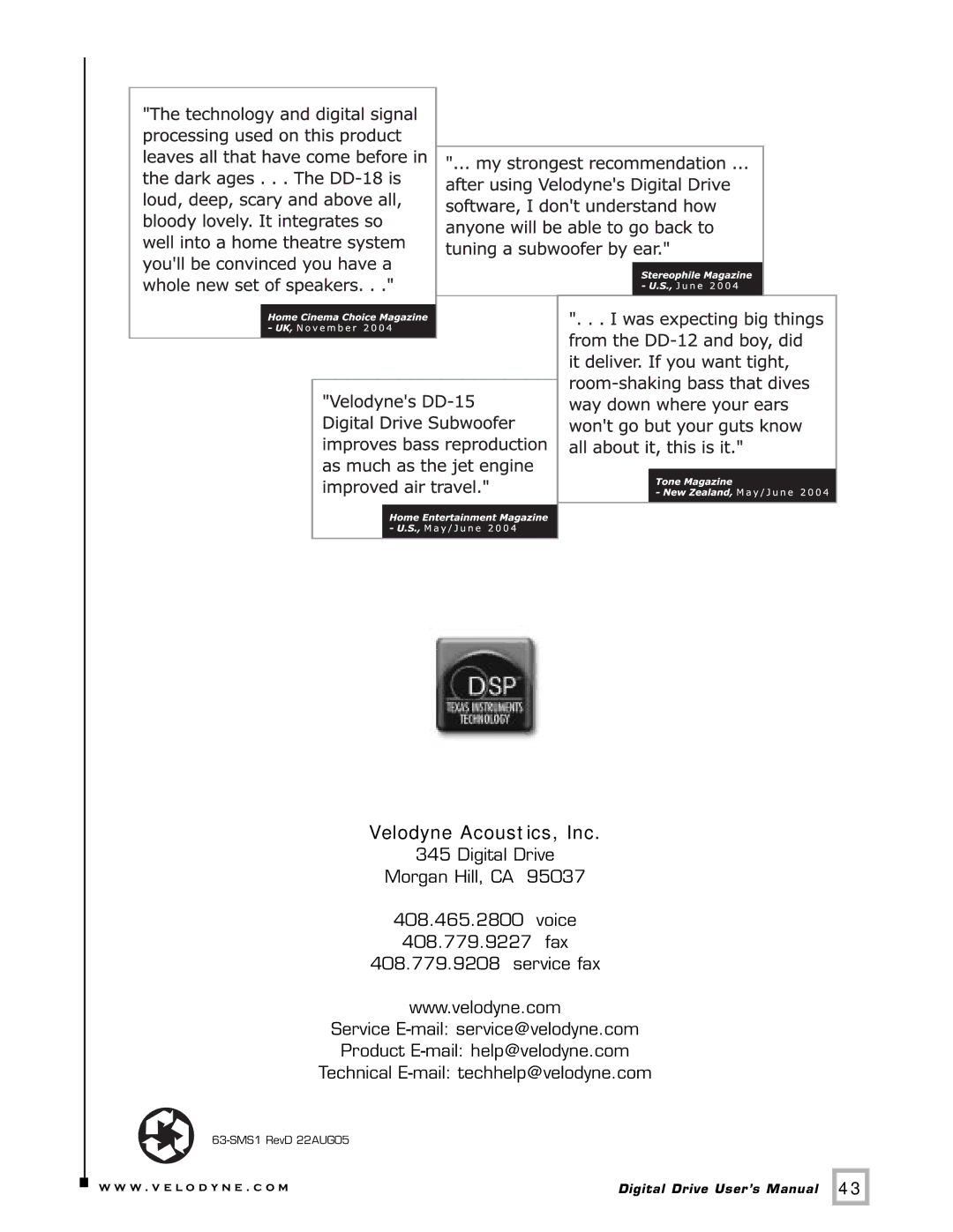 Velodyne Acoustics SMS -1 user manual Velodyne Acoustics, Inc 