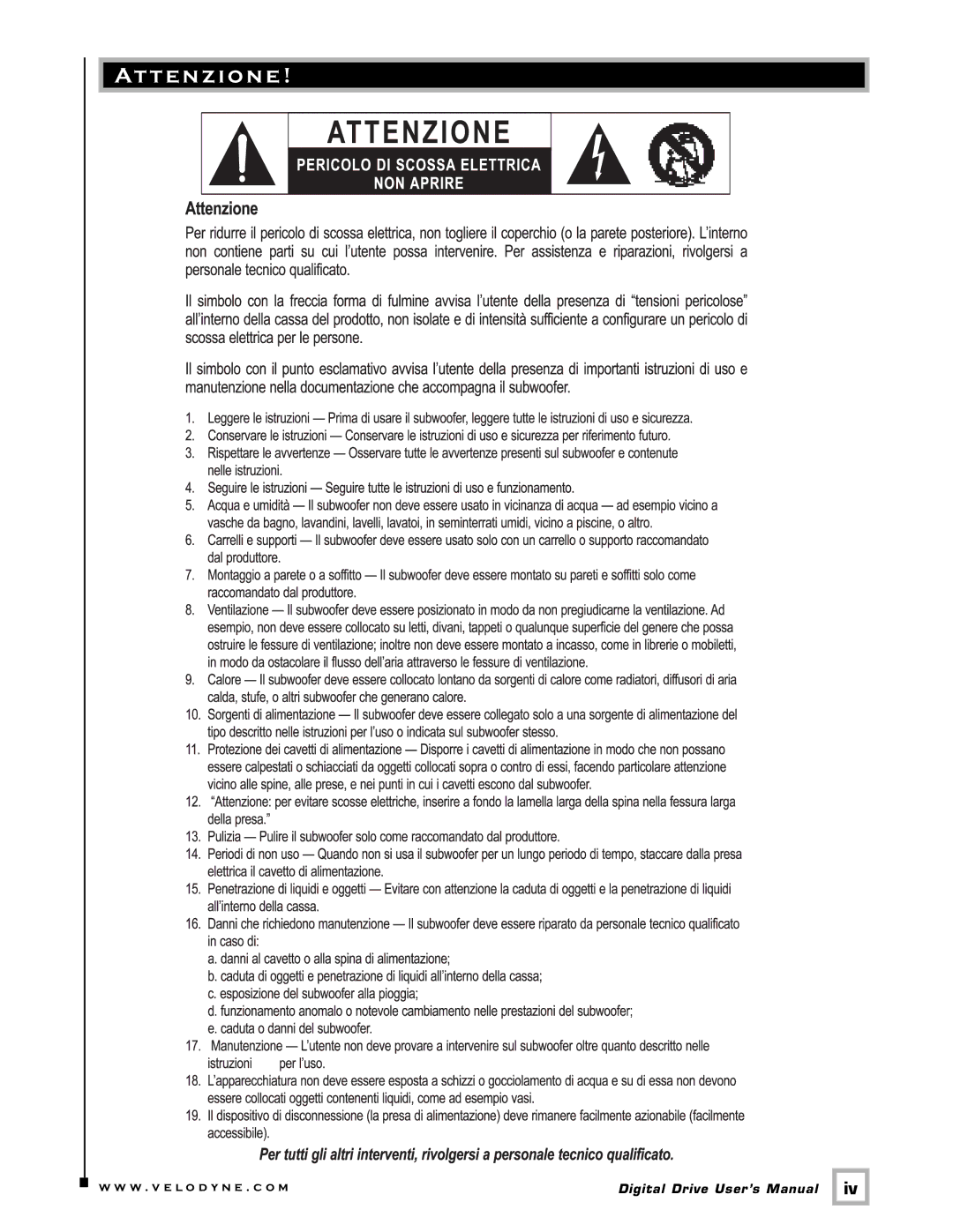 Velodyne Acoustics SMS -1 user manual At t e n z i o n e 