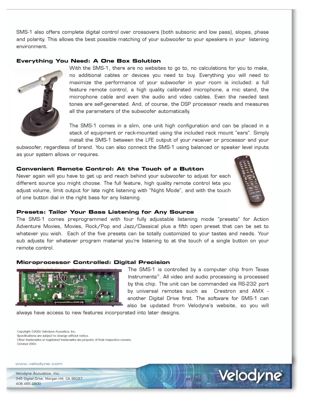 Velodyne Acoustics SMS-1 manual 