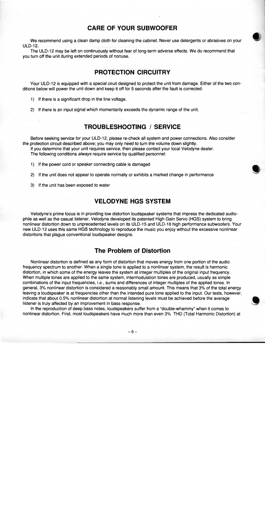 Velodyne Acoustics ULD-12 manual 