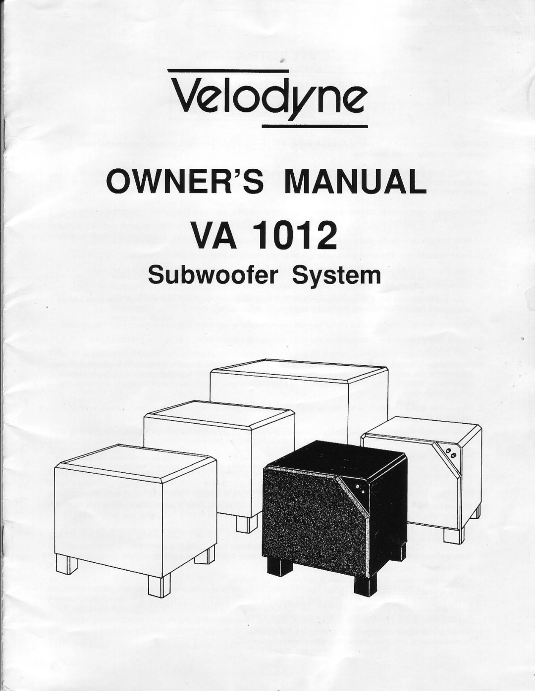 Velodyne Acoustics VA 1012 manual 