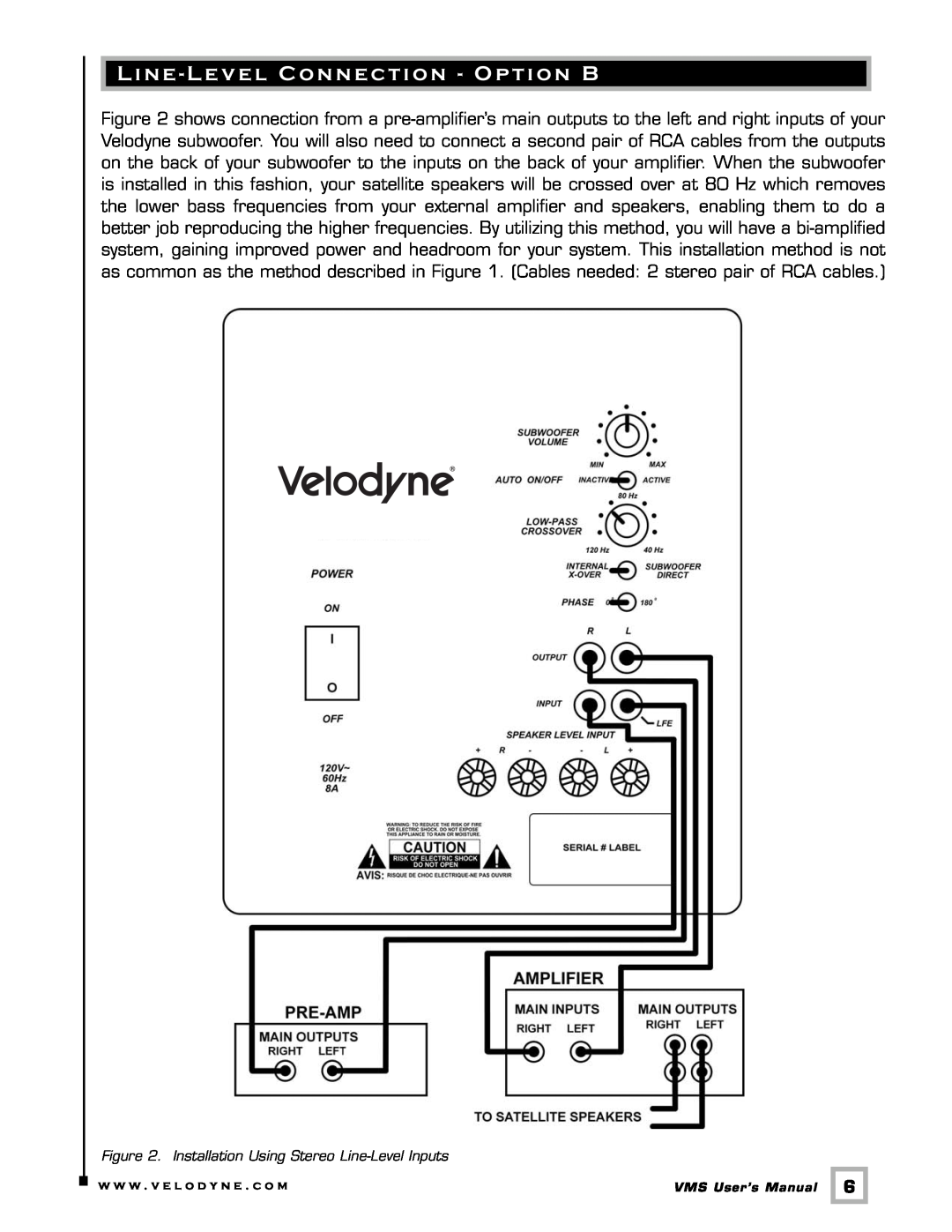 Velodyne Acoustics VMS-8 user manual Line - Level Connection - Option B 