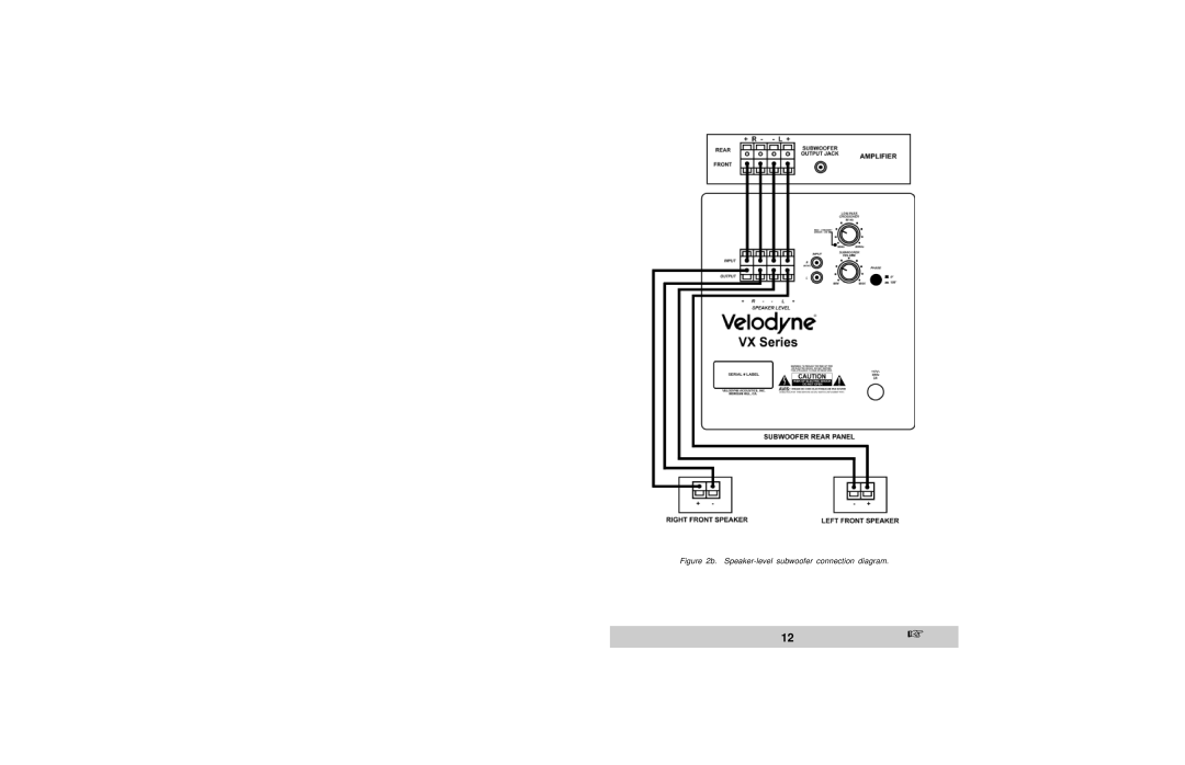 Velodyne Acoustics VX-10 owner manual Speaker-level subwoofer connection diagram 