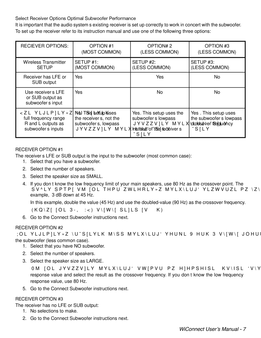 Velodyne Acoustics WiConnect user manual Select Receiver Options Optimal Subwoofer Performance, Setup #1 Setup #2 Setup #3 