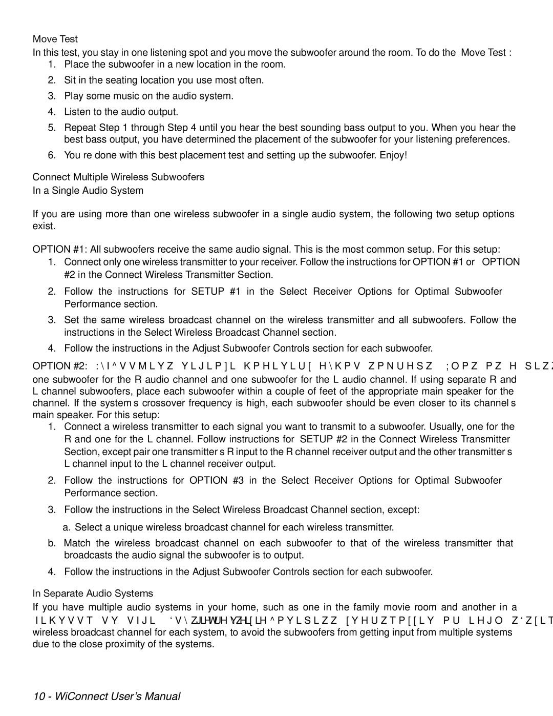 Velodyne Acoustics WiConnect user manual Move Test, Connect Multiple Wireless Subwoofers, Separate Audio Systems 