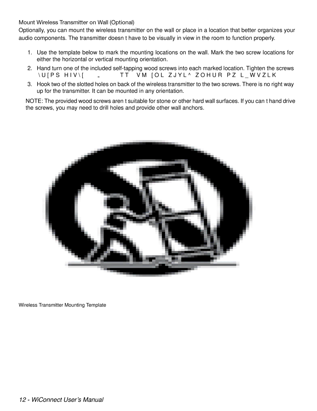 Velodyne Acoustics WiConnect user manual Mount Wireless Transmitter on Wall Optional 