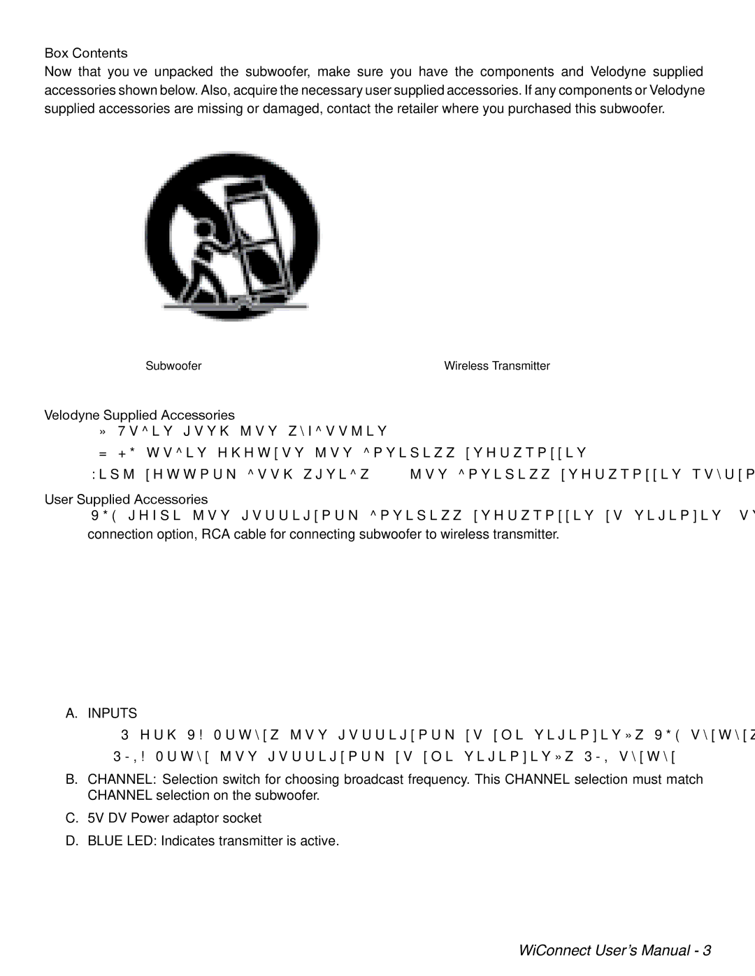 Velodyne Acoustics WiConnect user manual Box Contents, Velodyne Supplied Accessories, User Supplied Accessories 