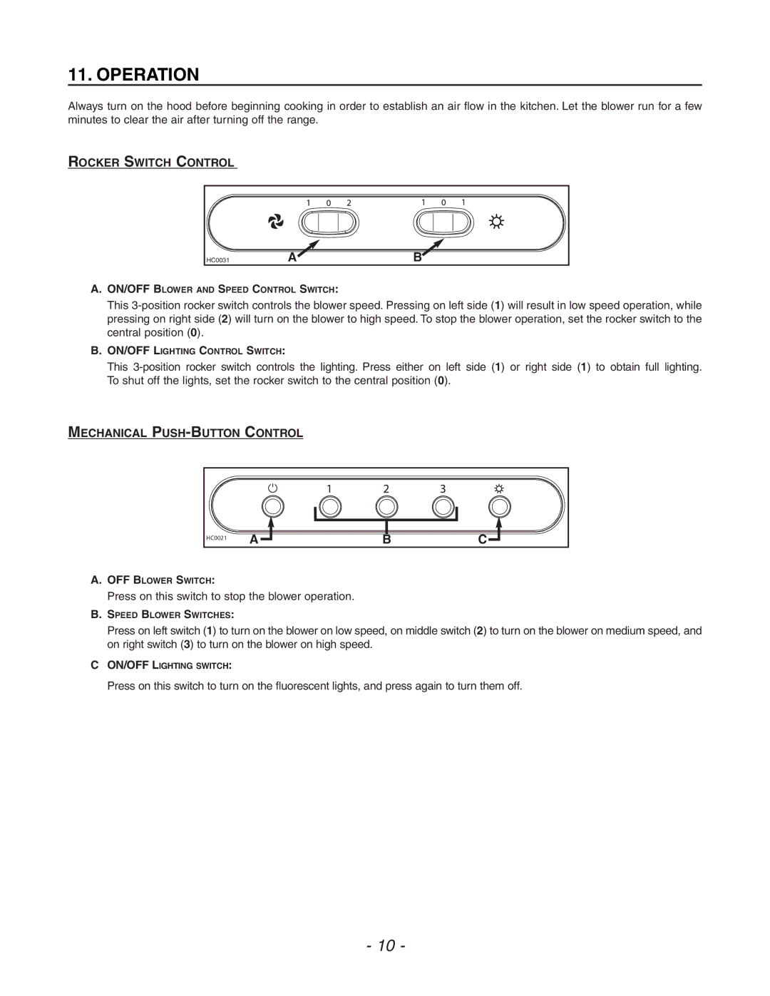 Venmar ESB10, QDE, ESC270 manual Operation, Rocker Switch Control 