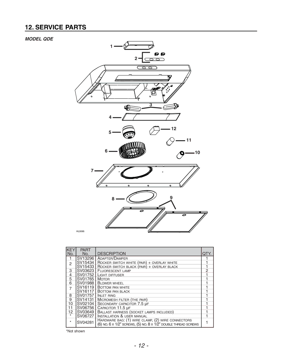 Venmar ESB10, ESC270 manual Model QDE, SV06727 SV04281 