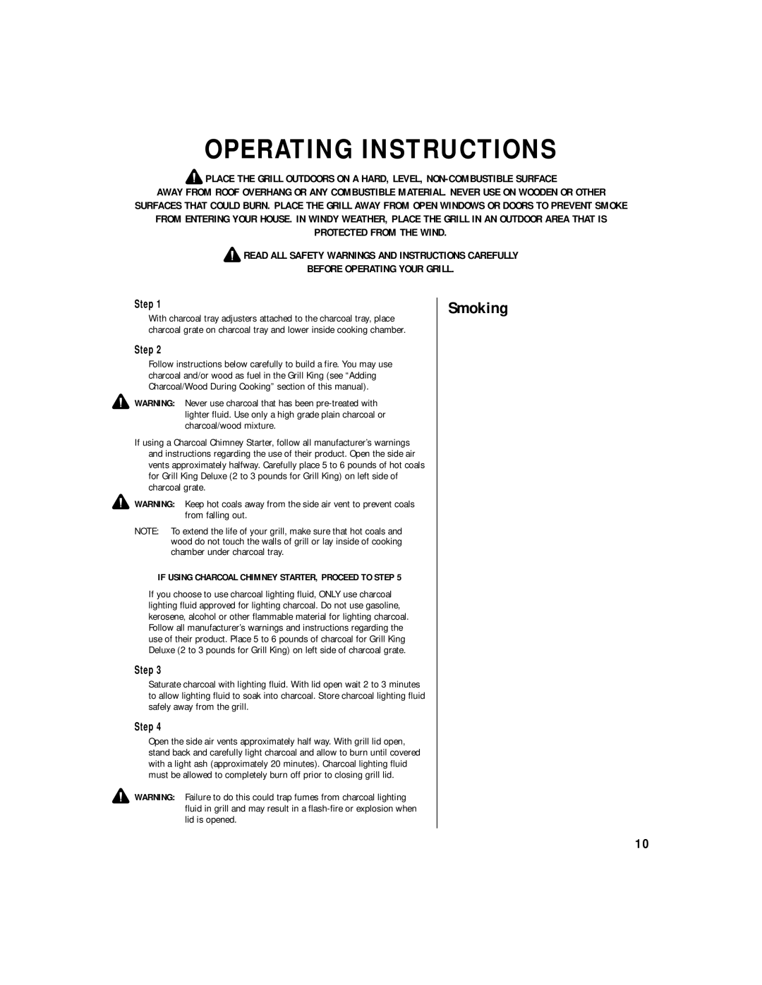 Vent-a-Hood 812-3440-0 (Mesquite), 812-3450-0 (Hickory) owner manual Operating Instructions 