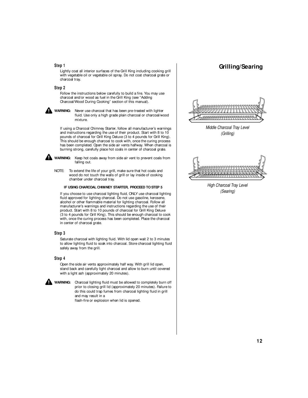 Vent-a-Hood 812-3440-0 (Mesquite), 812-3450-0 (Hickory) owner manual Grilling/Searing 