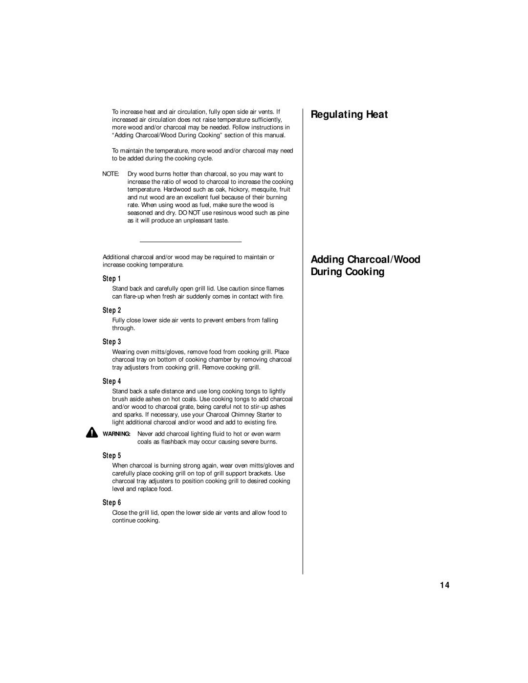 Vent-a-Hood 812-3440-0 (Mesquite), 812-3450-0 (Hickory) owner manual Regulating Heat 