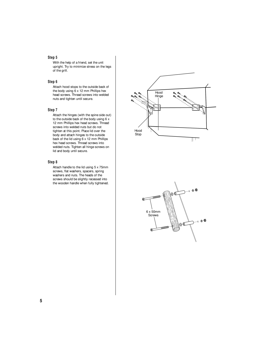 Vent-a-Hood 812-3450-0 (Hickory), 812-3440-0 (Mesquite) owner manual Hood Hinge Stop 50mm Screws 