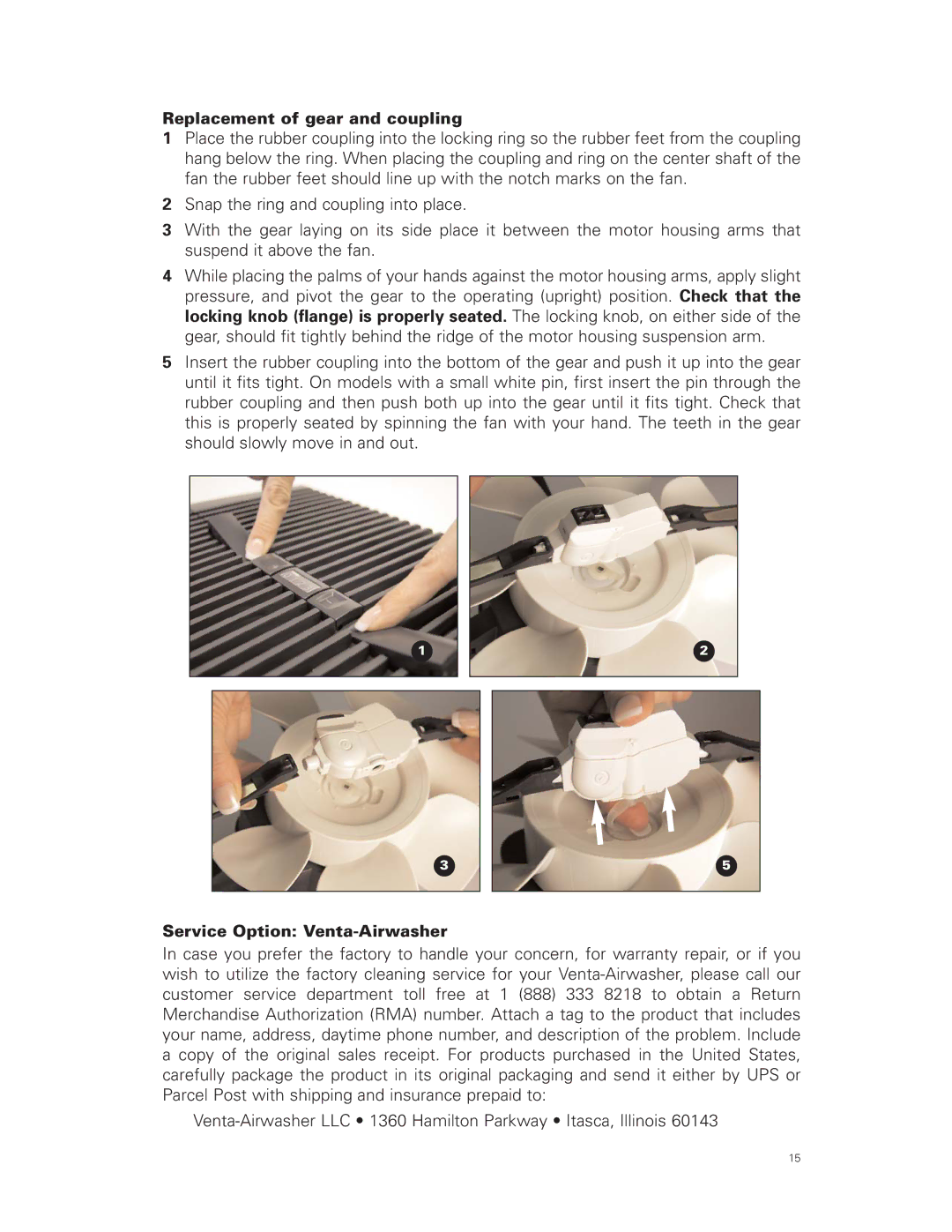 Venta Airwasher LW 24, LW 14, LW 44 user manual Replacement of gear and coupling, Service Option Venta-Airwasher 