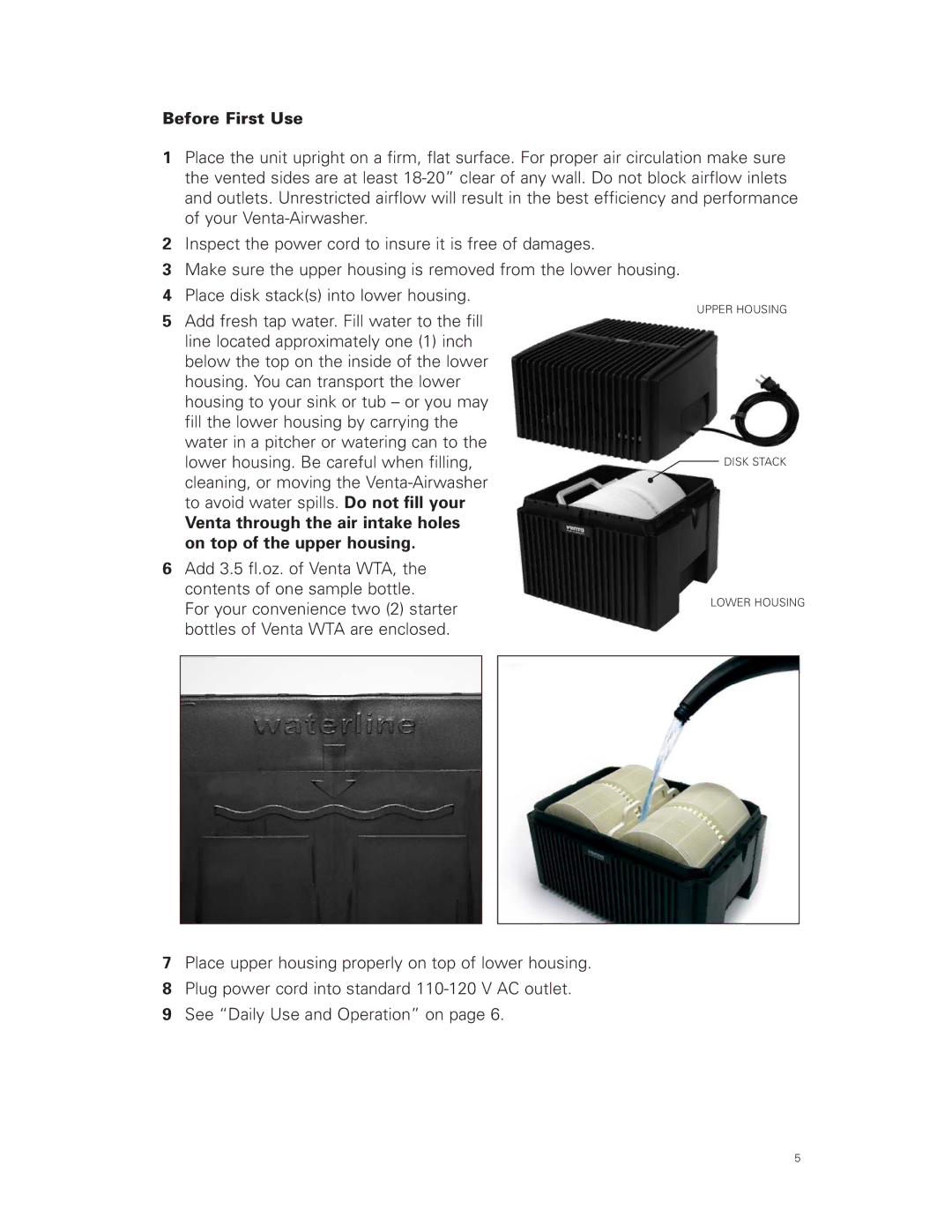 Venta Airwasher LW 44, LW 24, LW 14 user manual Before First Use 