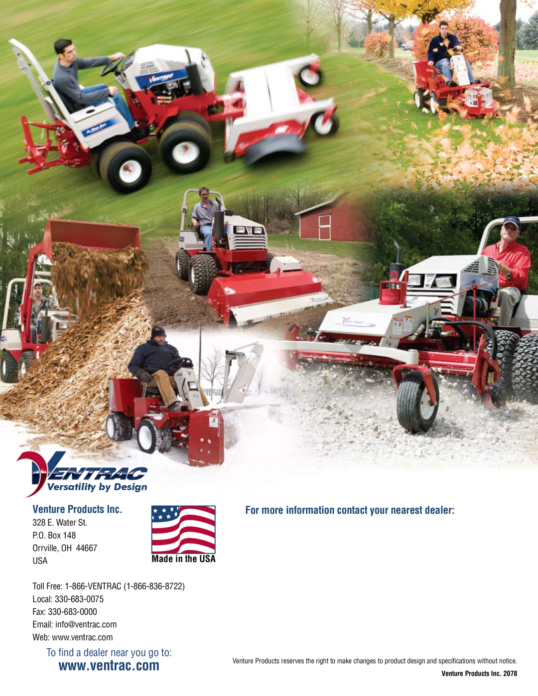 Venture Products 7000 series, S-16 manual Versatility by Design, Made in the USA, 328 E. Water St P.O. Box Orrville, OH USA 