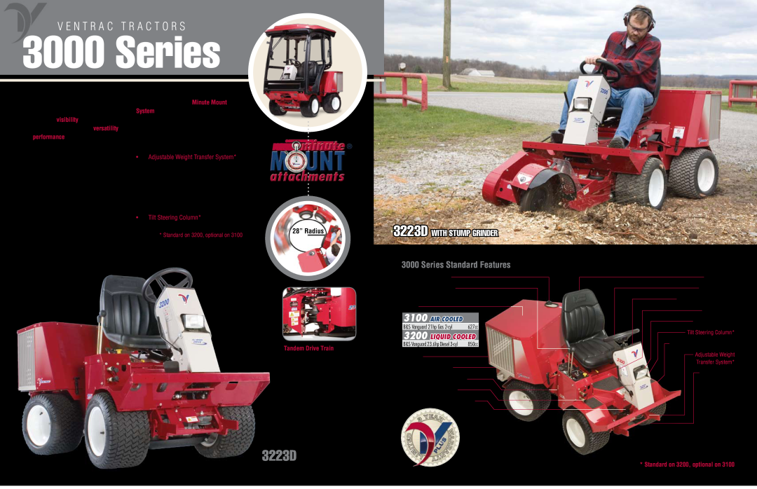 Venture Products 7000 series V E N T R A C T R A C T O R S, 3223D with stump Grinder, Series Standard Features 