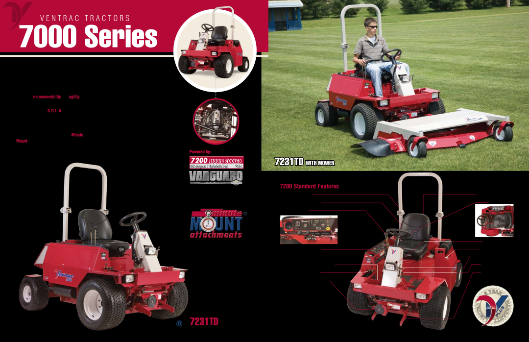 Venture Products 4000 series, S-16 Series, 7231TD with mower, D7231TD, V E N T R A C T R A C T O R S, Standard Features 
