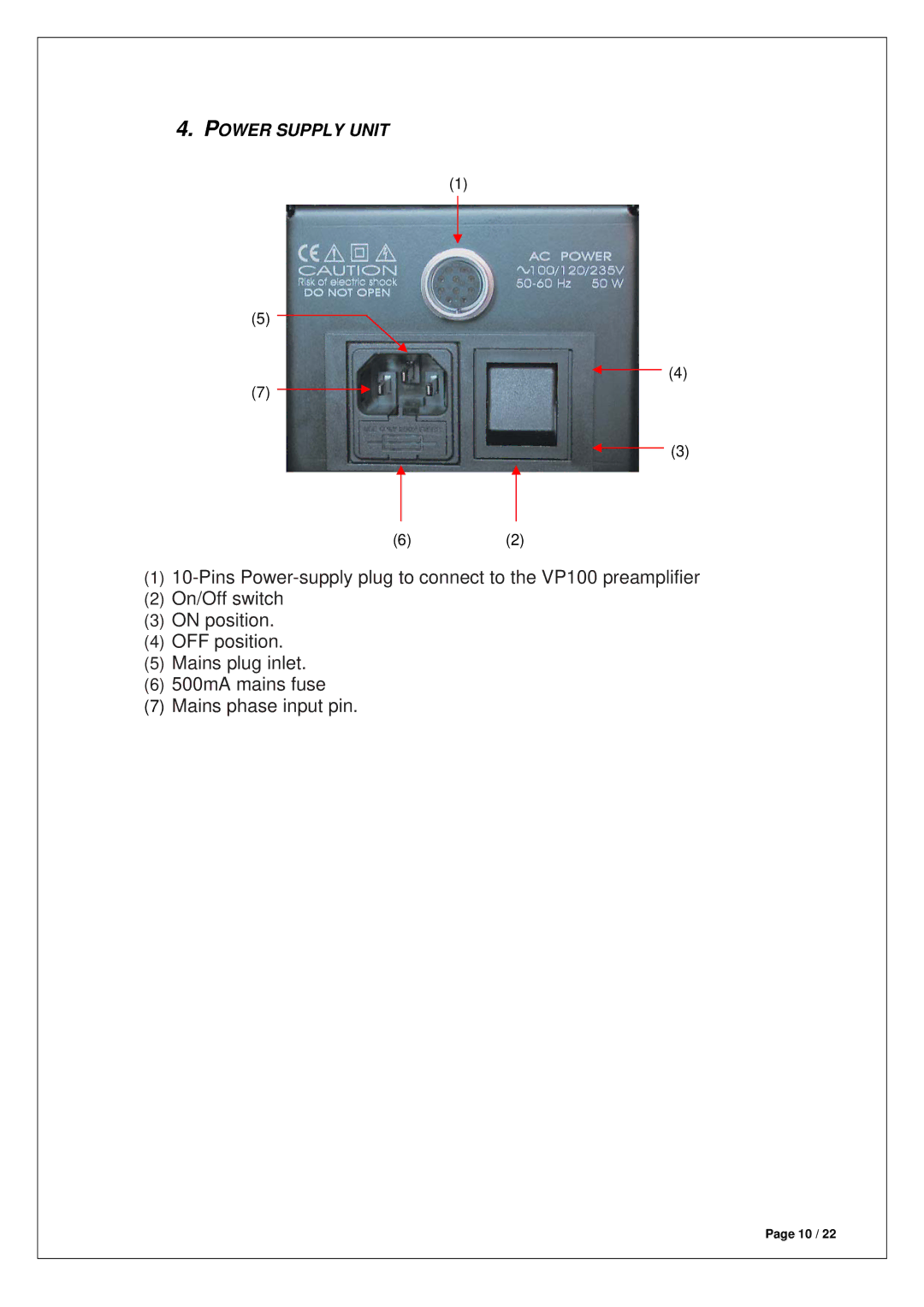 Venture Products VP100 manual Power Supply Unit 