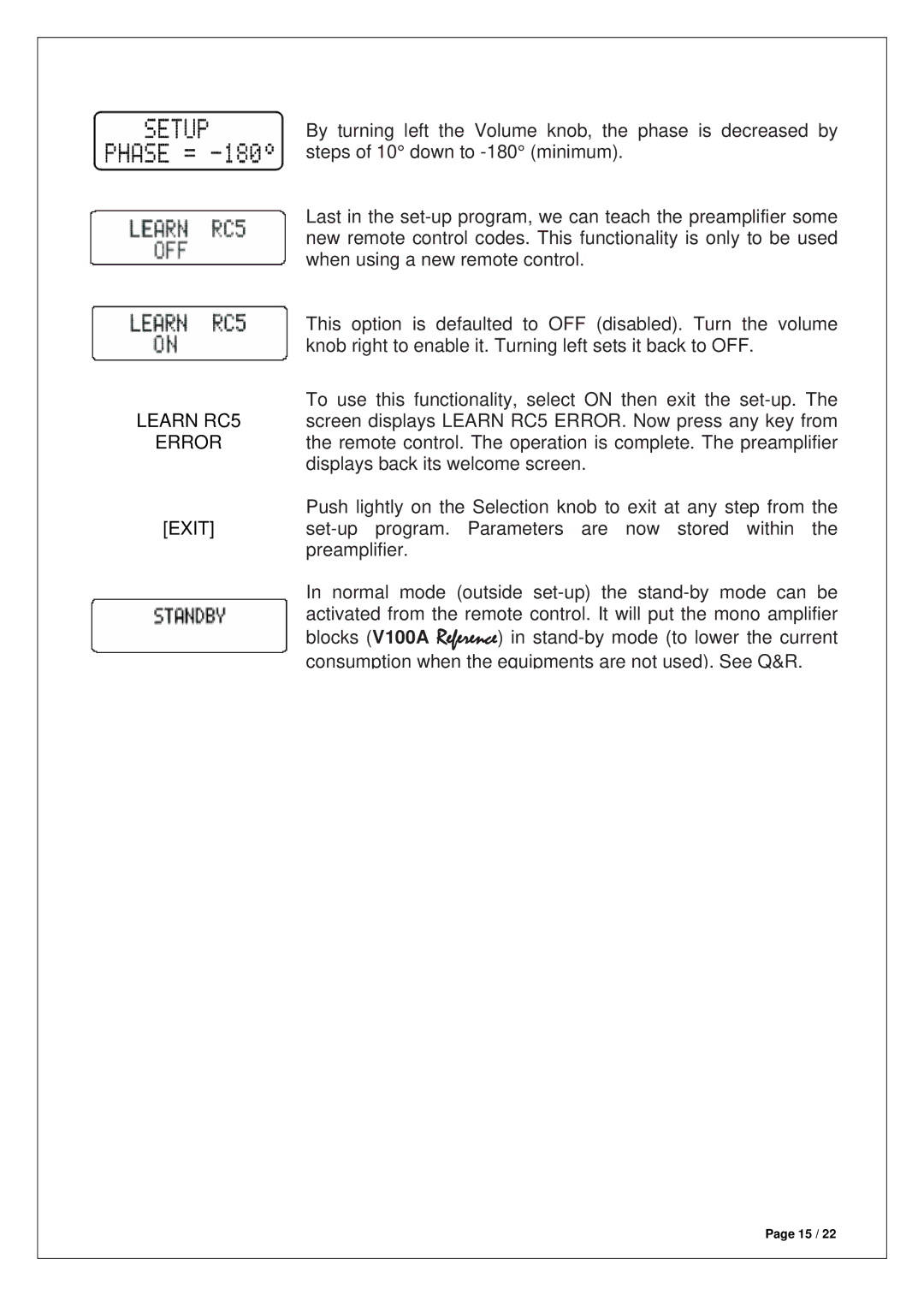 Venture Products VP100 manual Learn RC5 