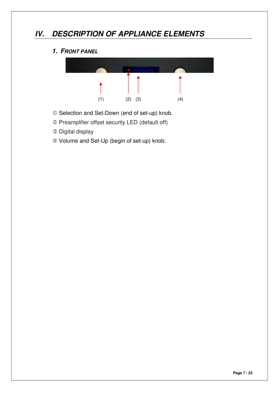 Venture Products VP100 manual IV. Description of Appliance Elements 